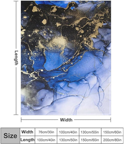 Modern Marble Blanket, Abstract Luxury Baroque Golden Dark Blue Stone Veins Pattern Soft Warm Cozy Plush Flannel Covers for Livingroom Bedroom Couch Chair Camping Travel Home Decor Tapestry 60x80in