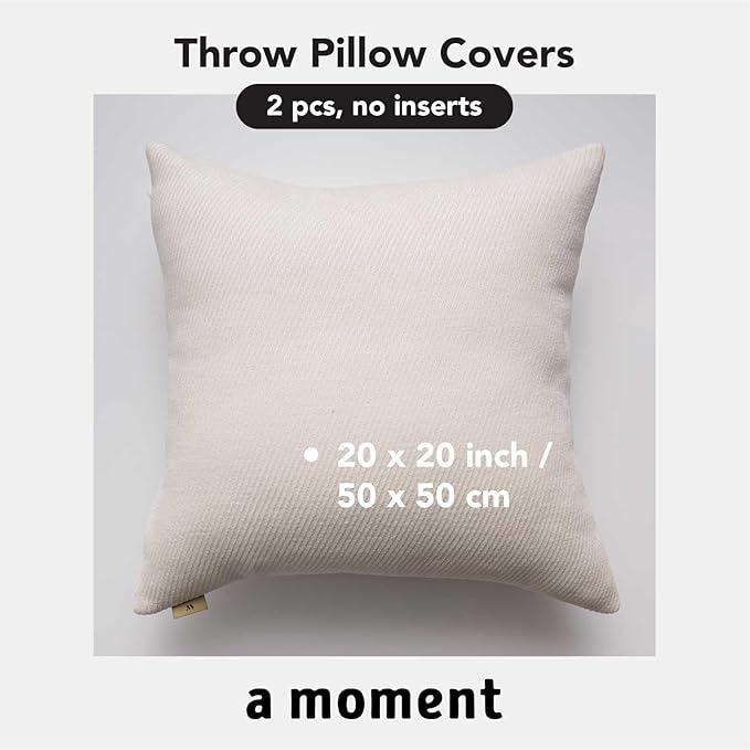 a moment Pack of 2 Decorative Chenille Throw Pillow Covers with Twill Cushion Covers for Sofa Living Room Couch Bed 20x20 Inch Raw White