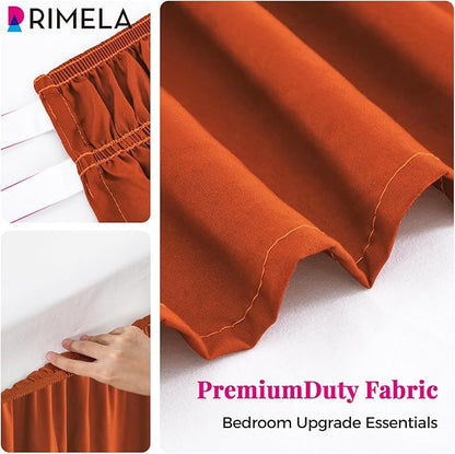 RIMELA Orange Yellow Bed Skirt Queen 15 Inch Drop, Elastic Bed Skirts Queen Size Dust Ruffle, Bedskirt for Adjustable Bed Base, Wrinkle & Fade Resistant Silky Luxurious Fabric Easy to Install