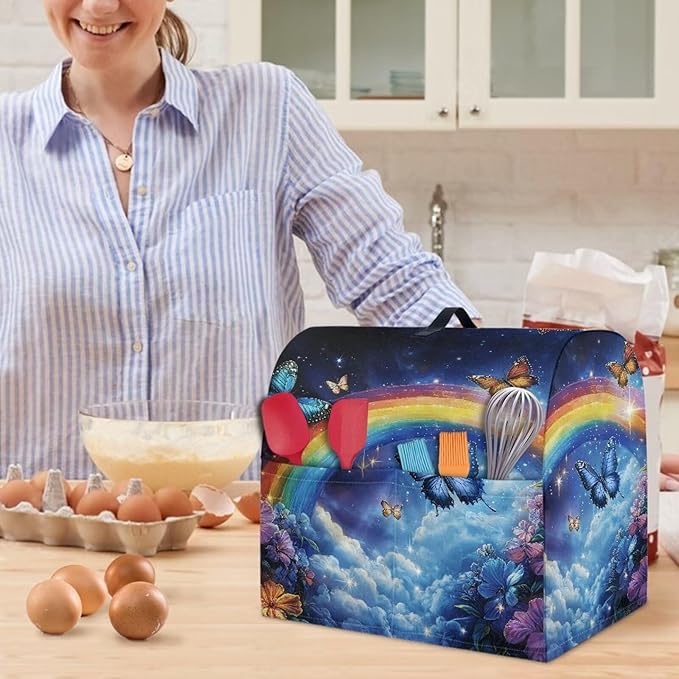 Kitchen Aid Mixer Cover Starry Rainbow Dust Cover with 2 Pocket and Handle, Waterproof Polyester, Multicolor