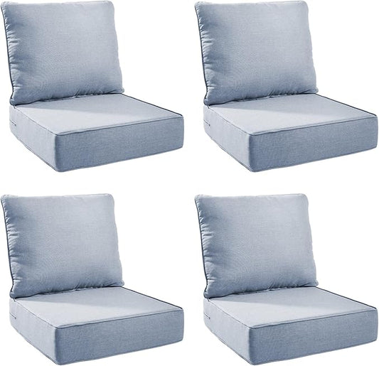 Outdoor Cushion Set for Furniture Patio Furniture, UV Resistant, Water Resistant - 6 Inch Thick Foam Garden Cushions– 24x24 Inch Patio Seat Covers for Chair/Sofa/Couch | Baby Blue | 4-Pack |