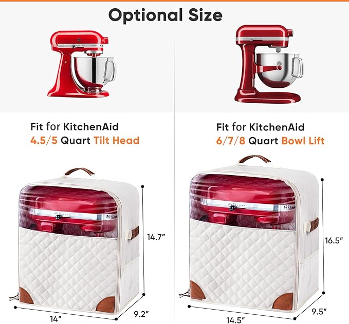 BAGSPRITE Stand Mixer Cover with Appliance Sliders Base Compatible with KitchenAid Mixer-Storage Bag for 6/7/8 Quart with Pockets for Kitchen Aid Accessories and Attachments