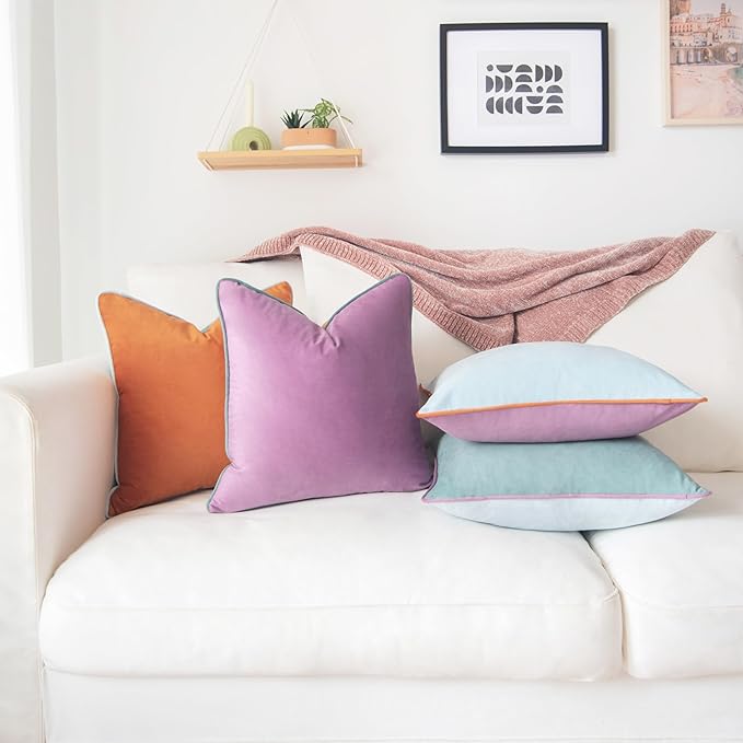 MONDAY MOOSE Decorative Throw Pillow Covers Cushion Cases, Set of 4 Soft Velvet Modern Double-Sided Designs, Mix and Match for Home Decor, Pillow Inserts Not Included (22x22 inch, Purple/Teal)