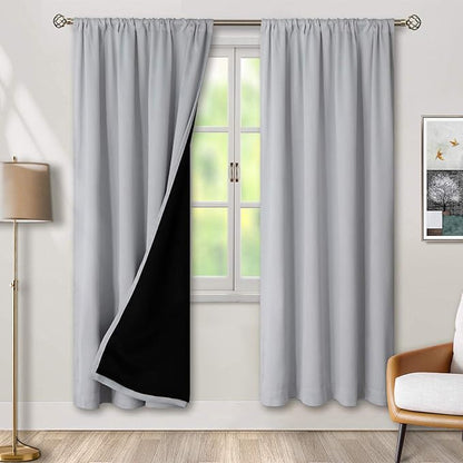 BGment Full Blackout Curtains for Living Room 72 Inch Length 2 Panels Set, Room Darkening Thermal Insulated Soundproof Window Curtains with Rod Pocket, Each Panel 55 Inch Wide, Light Grey
