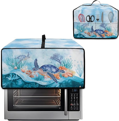 Microwave Oven Dust Cover Air Fryer Toaster Oven Protector with Storage Pockets, Stain-resistant for Small Appliances, L, 18.5 x 22.5 x 13 Inches, Sea Turtle Coral Reef Blue