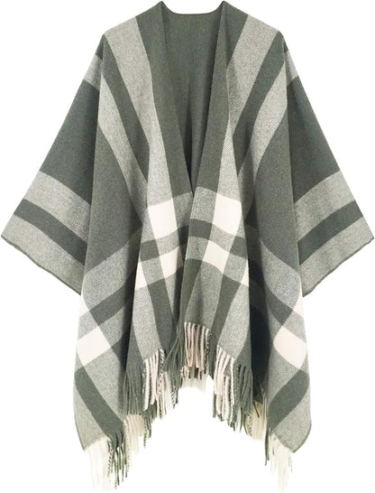 Moss Rose Women's Travel Plaid Shawl Wrap Open Front Poncho Cape for Fall Winter