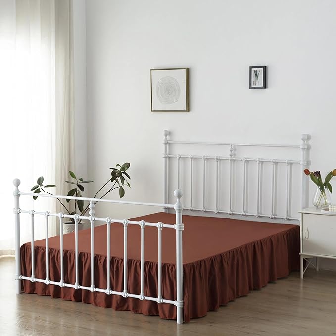 Bed Skirt Queen Size Ruffled Bed Skirt with Split Corners, 18 Inch Drop Dust Ruffle Bed Skirts with Platform, 18'' Queen, Rust