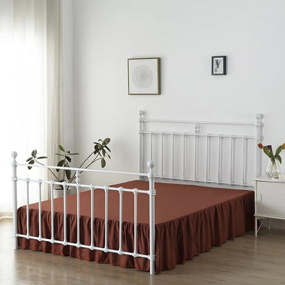 Bed Skirt King Size Ruffled Bed Skirts with Split Corners, 18 Inch Drop Dust Ruffle Bed Skirt with Platform, 18'' King, Rust