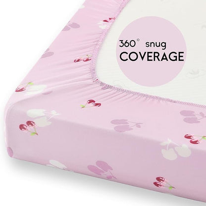 Yoofoss Pack and Play Sheets Fitted, Mini Crib Sheets 2-Pack for Pack N Play Mattress, Stretchy Playard Sheet, Soft and Breathable (Pink+Cherry)
