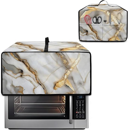 Toaster Oven Dust Cover with Storage Pockets, Protective Decorative Smart Oven Cover for for Kitchen Countertop, M, 16.5 x 20.5 x 10 inches, White Gold Gray Marble