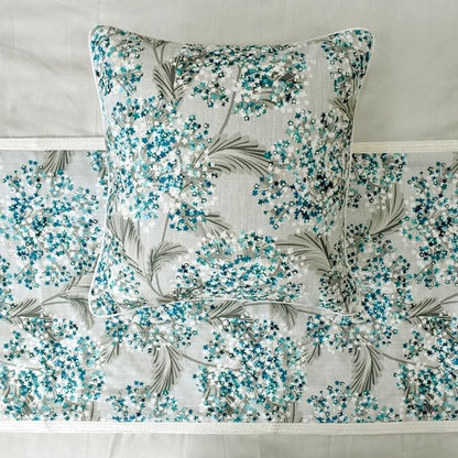 The HomeCentric King/Queen/Twin Blue Decorative Full 68"x18" Bed Runner with One Pillow Cover, Cotton & Pearl Embroidery Bed Scarf on Cotton Fabric - Blue Star Fauna