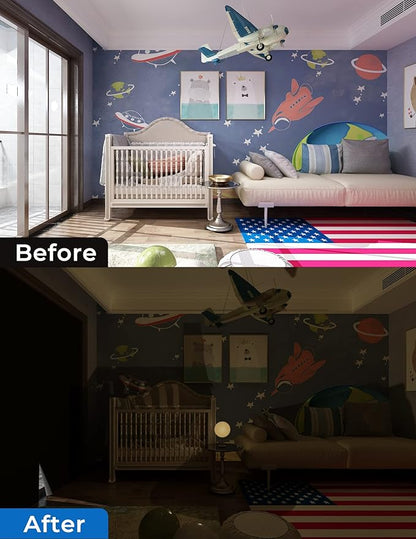 Sumobaby Blackout Curtains for Bedroom Portable 22"x40",No Drill Blackout Shades with Upgraded Hook&Loop Tapes,100% Black Out Window Cover,Thermal Insulated Blinds for Bedroom,Nursery(1 Panel,Black)