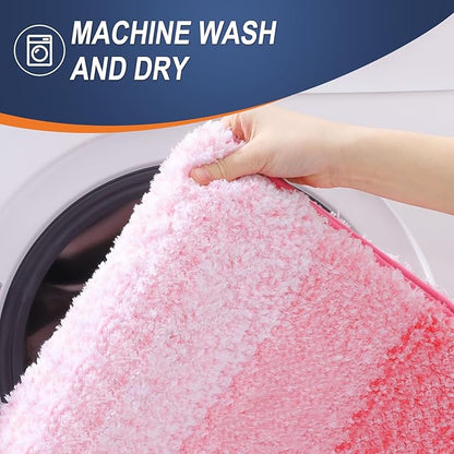 OLANLY Bathroom Rug Mat 24x16, Extra Soft and Absorbent Microfiber Bath Rugs, Non-Slip Plush Shaggy Bath Carpet, Machine Wash Dry, Bath Mats for Bathroom Floor, Tub and Shower, Pink
