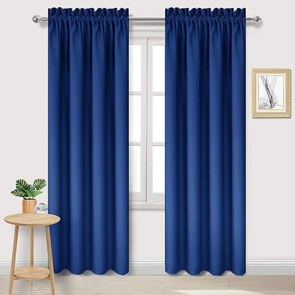 DWCN Blackout Curtains Room Darkening Thermal Insulated Bedroom Curtains Window Curtain Panels, 38 x 84 inches Long, Set of 2 Classic Blue Rod Pocket Drapes