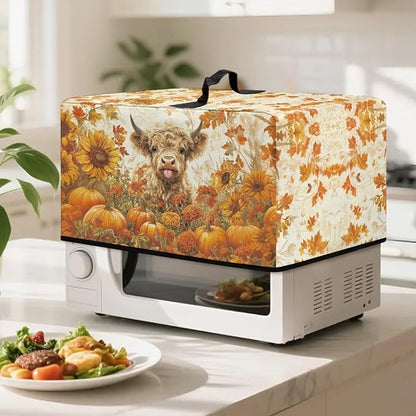 Microwave Ovens Dust Cover, Thanksgiving Highland Cattle Heat-Resistant Waterproof Polyester Oven Protection Case for Microwave Oven Smart Oven Toaster Stainless Steel Oven