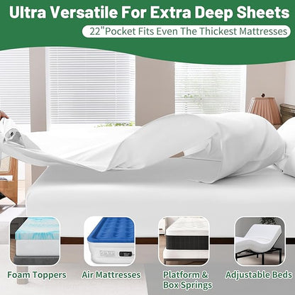 Extra Deep Pocket California King Sheets 18-24 Inch 100% Egyptian Cotton 1000 Thread Count Sateen Weave Soft Breathable 4 Pieces（California King,White）
