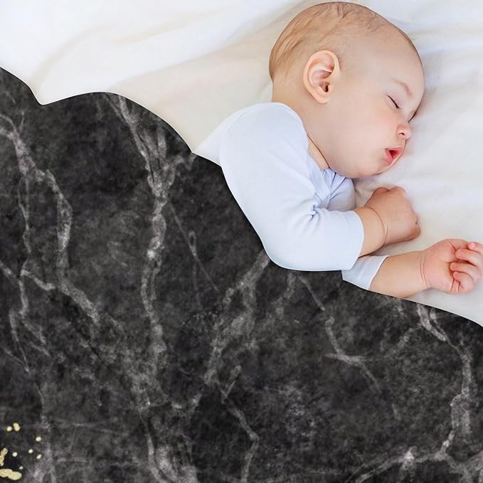 Modern Marble Blanket, Abstract Luxury Baroque Golden Black White Stone Veins Pattern Soft Warm Cozy Plush Flannel Covers for Livingroom Bedroom Couch Chair Camping Travel Home Decor Tapestry 40x50in