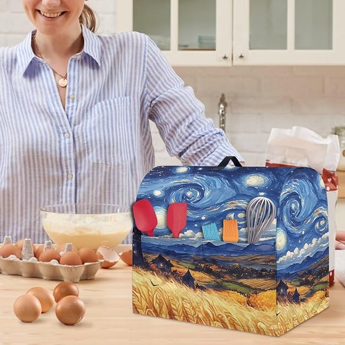 Blue Starry Night Print Mixer Cover Dust Covers with 2 Pocket and Handle Kitchen Appliance Coffee Maker Toaster Dust Covers