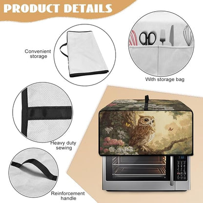 Owl Floral Tree Butterfly Print Microwave Oven Dust Cover Heavy Duty Microwave Oven Cover with Storage Pockets Foldable Dust-Proof Decor Accessories for Kitchen, M