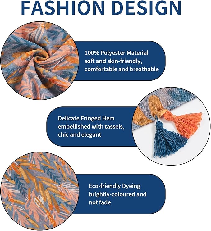 Scarf for Women Lightweight Soft Floral Leopard Printed Scarves Fall Winter Fashion Shawl Wrap with Fringe