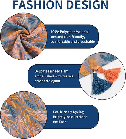 Scarf for Women Lightweight Soft Floral Leopard Printed Scarves Fall Winter Fashion Shawl Wrap with Fringe