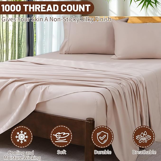 Extra Deep Pocket California King Sheets 18-24 Inch 100% Egyptian Cotton 1000 Thread Count Sateen Weave Soft Breathable 4 Pieces（Cal King,Dusty Pink）