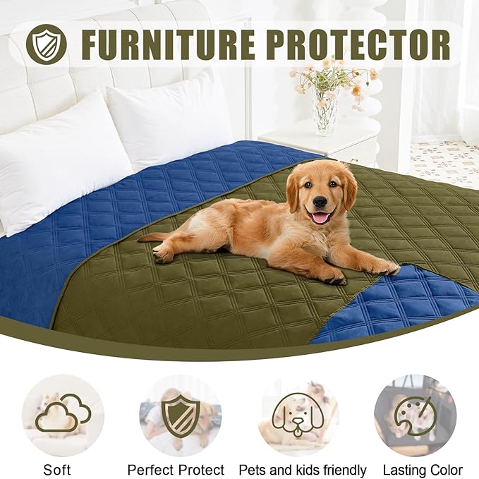 Smiry Waterproof Dog Bed Cover Blanket 40x50, Soft Reversible Pet Blanket, Washable Leakproof Cats Dogs Couch Cover for Sofa, Couch, Furniture, Lattice, Green/Navy