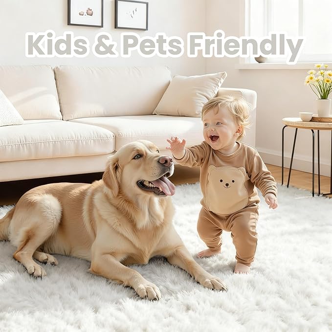 5x8 Area Rugs for Living Room: Soft Fluffy Shag White Rugs for Bedroom, Non Slip Large Fuzzy Plush Rug Indoor Floor Carpet for Nursery Kids Boys Girls Room, Dorms, Playroom, Modern Home Decor