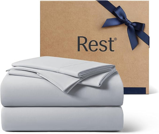 REST® Evercool®+ Cooling Sheet Set, Full Size, Light Gray, Breathable Bed Sheets for Hot Sleeper and Night Sweats, with Pillowcases, with Ionic+ Self-Cleaning Silver Yarn for Sensitive Skin, 4PCS