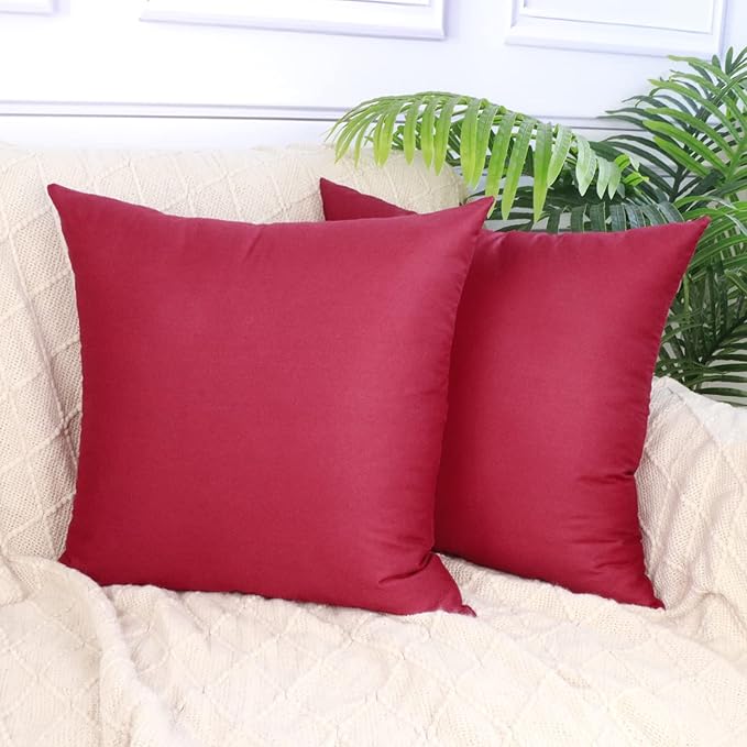 Thmyo 4-Pack 100% Cotton Comfortable Solid Decorative Throw Pillow Case, Square Cushion Cover Pillowcase Sublimation Blank Pillow Covers DIY Throw Pillowcase for Couch(16x16 inch/ 40x40cm,Dark red)