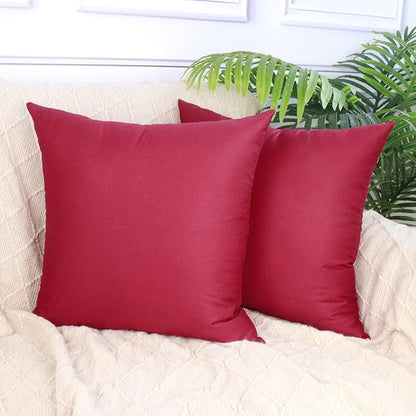 Thmyo 4-Pack 100% Cotton Comfortable Solid Decorative Throw Pillow Case, Square Cushion Cover Pillowcase Sublimation Blank Pillow Covers DIY Throw Pillowcase for Couch(16x16 inch/ 40x40cm,Dark red)