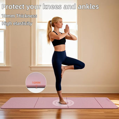 Foldable Yoga Mat Thick 10mm-WUWAN Extra Large Exercise mat, TPE Material, Non-Slip Fitness Folding Mats Easy to Carry For Home Workout Travel Pilates