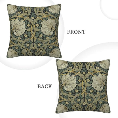 William Morris Green Vintage Floral Pimpernel Design 18x18 inches Throw Pillow Covers Square Pillowcases Decor for Bed Couch Sofa Living Room Cushion Covers