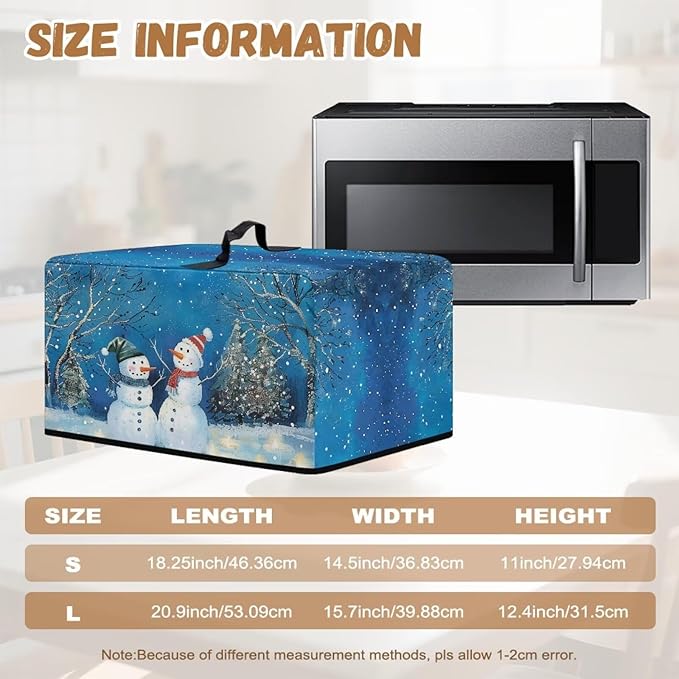 Microwave Oven Cover, Christmas Snowman Heat-Resistant Polyester Machine Protector Decorative Kitchen Appliance Covers Waterproof Microwave Oven Cover for Most Countertop Microwaves Blue