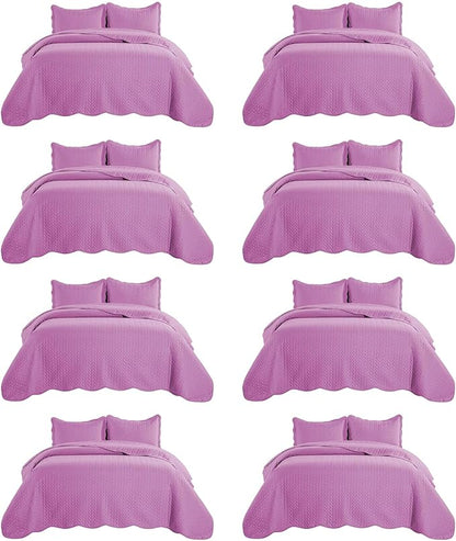 IR Imperial Rooms 8 Pack California King Quilt Bedding Set (118"x106") - Bulk Wholesale for Hotels, Guest Bedroom & Airbnbs - Lightweight Microfiber Reversible Embossed Quilts Bedspread (Purple)
