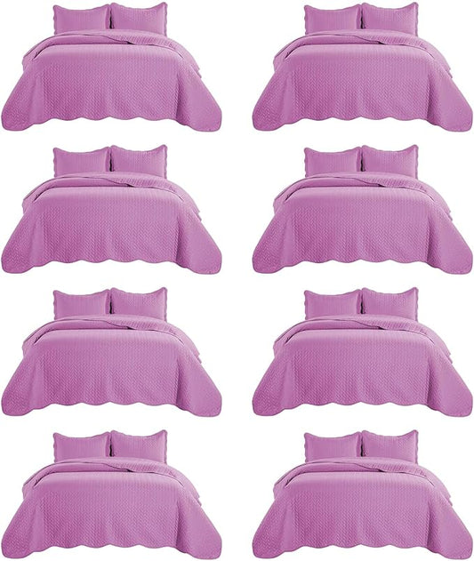 IR Imperial Rooms 8 Pack California King Quilt Bedding Set (118"x106") - Bulk Wholesale for Hotels, Guest Bedroom & Airbnbs - Lightweight Microfiber Reversible Embossed Quilts Bedspread (Purple)