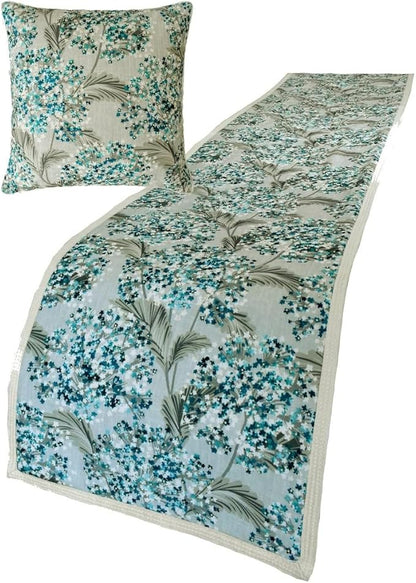 The HomeCentric King/Queen/Twin Blue Decorative King 90"x18" Bed Runner Without Pillow Cover, Cotton & Pearl Embroidery Bed Scarf on Cotton Fabric - Blue Star Fauna