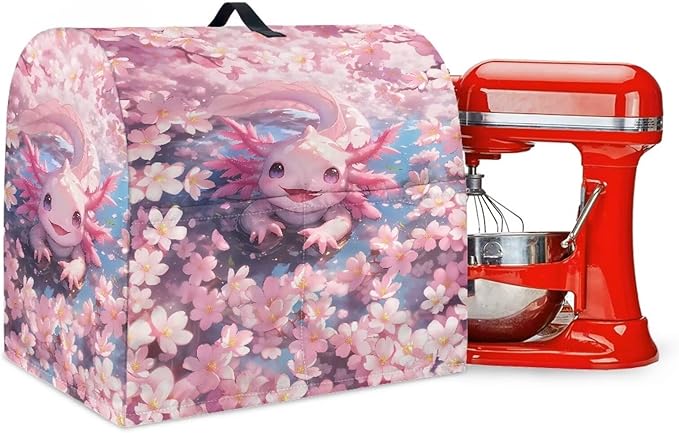 Axolotl Cherry Blossom Stand Mixer Covers Pink Kitchen Decoration Kitchen Aid Mixer Cover Dust Cover with Pockets and Handle Kitchen Accessories Mixer Covers