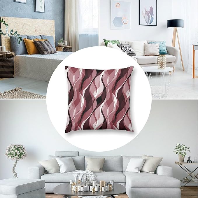 Burgundy Throw Pillow Covers Modern Abstract Ombre Burgundy Striped Decorations for Bedroom Living Room Farmhouse Sofa Pillows Bed Couch 20x20 Inch