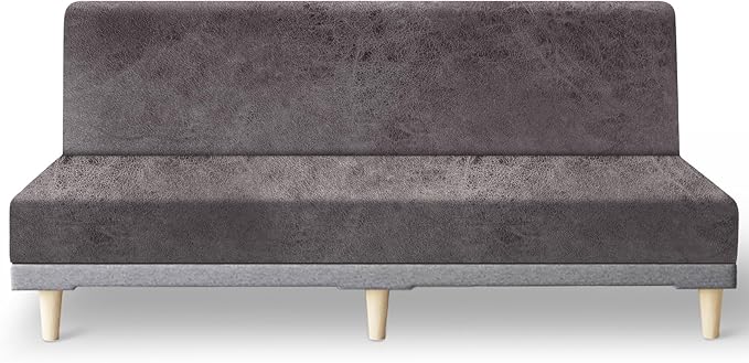 molasofa Leather Like Stretch Futon Slipcover Armless Futon Bed Sofa Cover Furniture Protector with Elastic Bottom, Soft and Washable Futon Cover for Sofa Bed Stay in Place（Larger，Khaki）