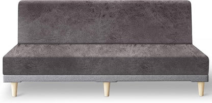 molasofa Leather Like Stretch Futon Slipcover Armless Futon Bed Sofa Cover Furniture Protector with Elastic Bottom, Soft and Washable Futon Cover for Sofa Bed Stay in Place（Larger，Khaki）