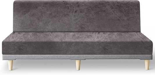 molasofa Leather Like Stretch Futon Slipcover Armless Futon Bed Sofa Cover Furniture Protector with Elastic Bottom, Soft and Washable Futon Cover for Sofa Bed Stay in Place（Larger，Khaki）