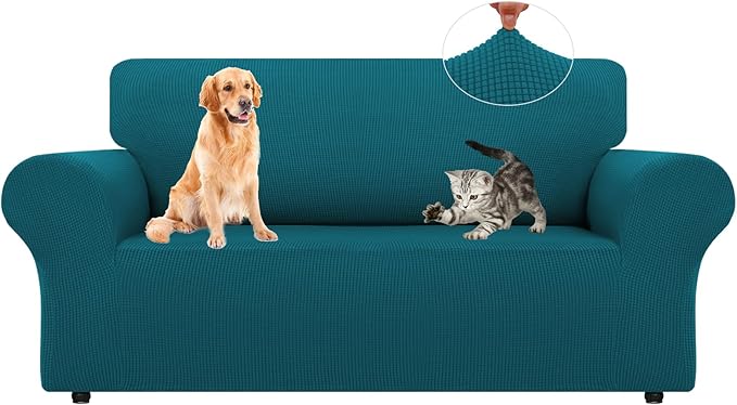 LURKA Stretch Loveseat Sofa Slipcovers 1 Piece Couch Covers for Sofa Furniture Protector Full Sofa Covers with Elastic Bottom for Kids and Dog (Medium,Peacockblue)