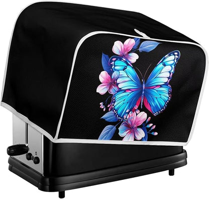 ZFRXIGN Blue Butterfly Toaster Cover 4 Slice Wide Slot Small Appliance Covers Machine Washable Kitchen Decor Accessories Toaster Oven Cover Flower Butterfly Toaster Covers Black
