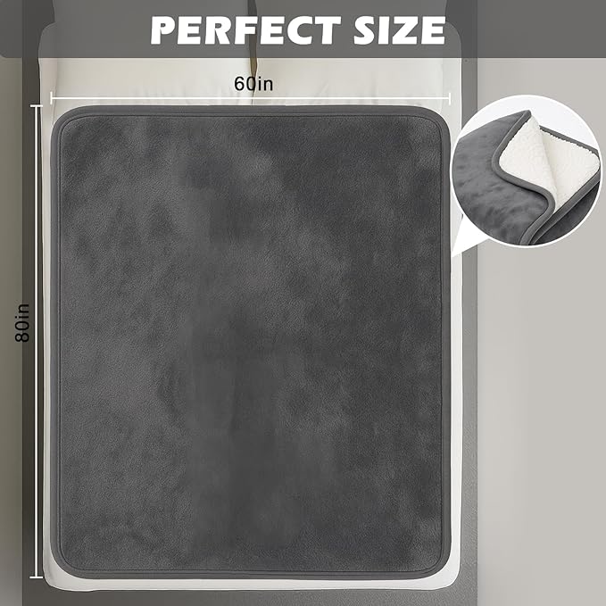 Waterproof Blanket for Bed Intimacy, Love Blanket Waterproof and Stain Proof, Absorbent, Washable Bed Protector for Couples, Liquid-Resistant Throw for Mattress Protection (80x60 Inch, Grey)