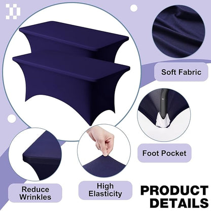 Trlyc 2 Pack 6FT Spandex Table Cloth - 72 x 30 Inch Rectangular Stretch Tablecloth, Wrinkle Resistant Scretch Table Cover for Wedding, Party, Banquet, Picnic, Outdoor Decoration (2Pcs,Navy Blue)