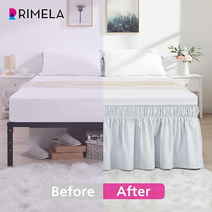 RIMELA Ice Grey Bed Skirt King Size 18 Inch Drop, Elastic Bed Skirting for Bed Base and Frame, Bedding Dust Ruffle Easy to Install, Lightweight Wrap Around Adjustable Bedskirt