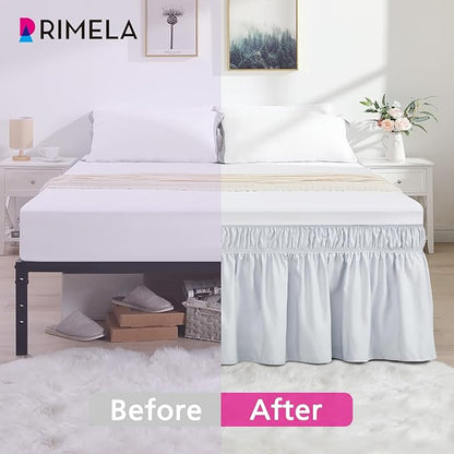 RIMELA Ice Grey Bed Skirt King Size 18 Inch Drop, Elastic Bed Skirting for Bed Base and Frame, Bedding Dust Ruffle Easy to Install, Lightweight Wrap Around Adjustable Bedskirt