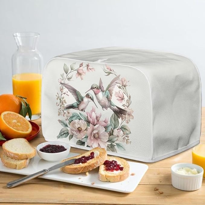 ZFRXIGN Flower Hummingbird Toaster Cover 4 Slice Toaster Dust Cover Small Appliance Covers Toaster Oven Cover Spring Floral Birds Dust Cover Kitchen Decorative Protector Beige