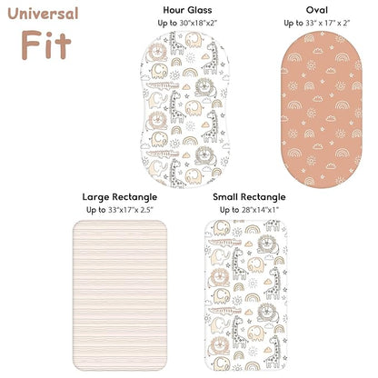 Yoofoss Bassinet Sheets for Baby,3-Pack Fitted Bassinet Sheets Set Compatible with Halo Bassinest Swivel Sleeper,Baby Delight,Angelbliss,Soft Breathable Bassinet Mattress Sheets (Brown+Animals)